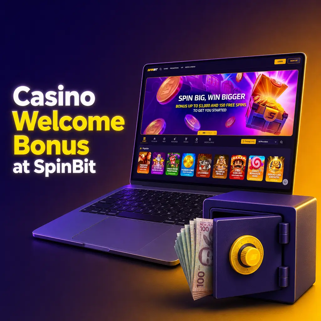 SpinBit welcome bonus: 100% up to 1,000 NZD plus 100 Free Spins on first deposit, 35x wagering applies