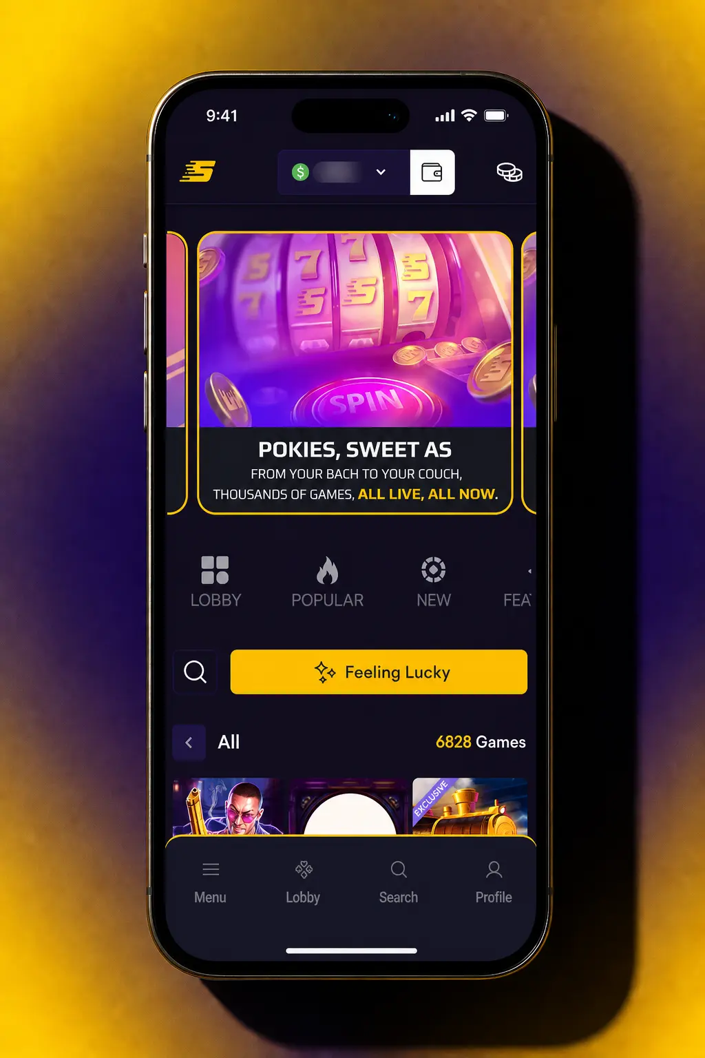 Step-by-step guide showing how to log in, browse, search, and spin slot games on SpinBit.