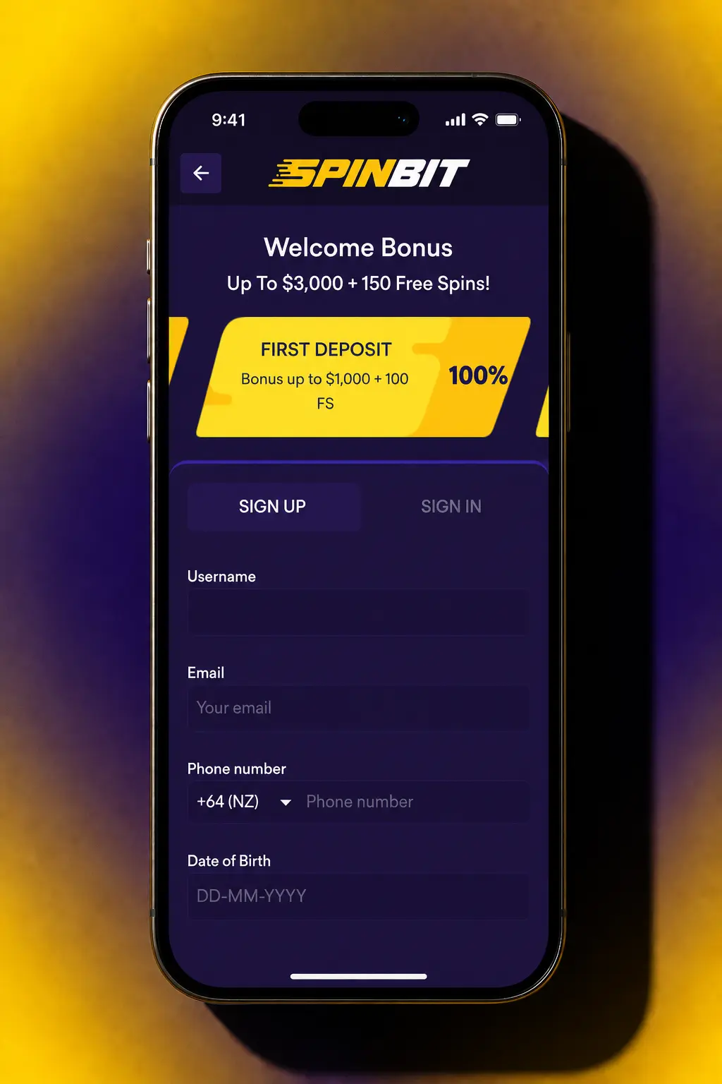 Step-by-step guide showing how to log in, browse, search, and spin slot games on SpinBit