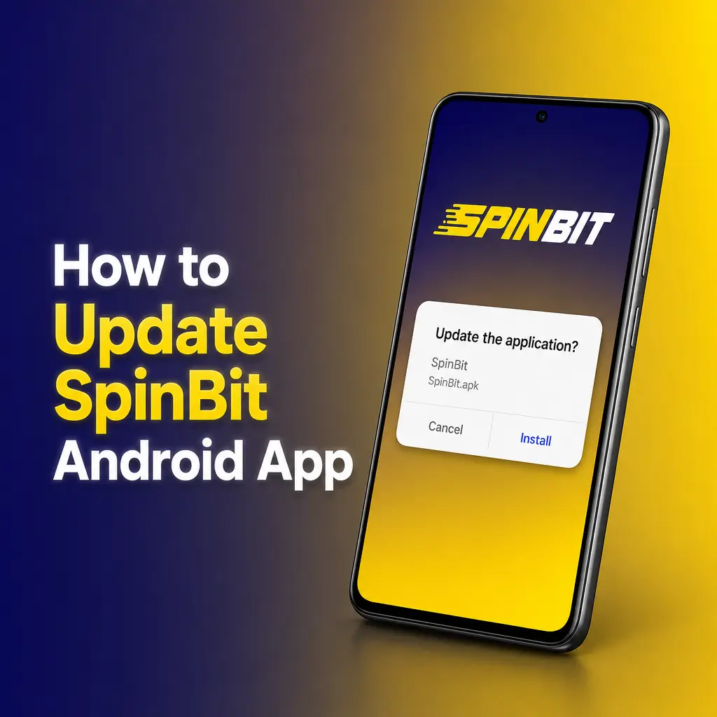Steps to update SpinBit Android app: download latest APK, install over existing app, and restart to confirm update.
