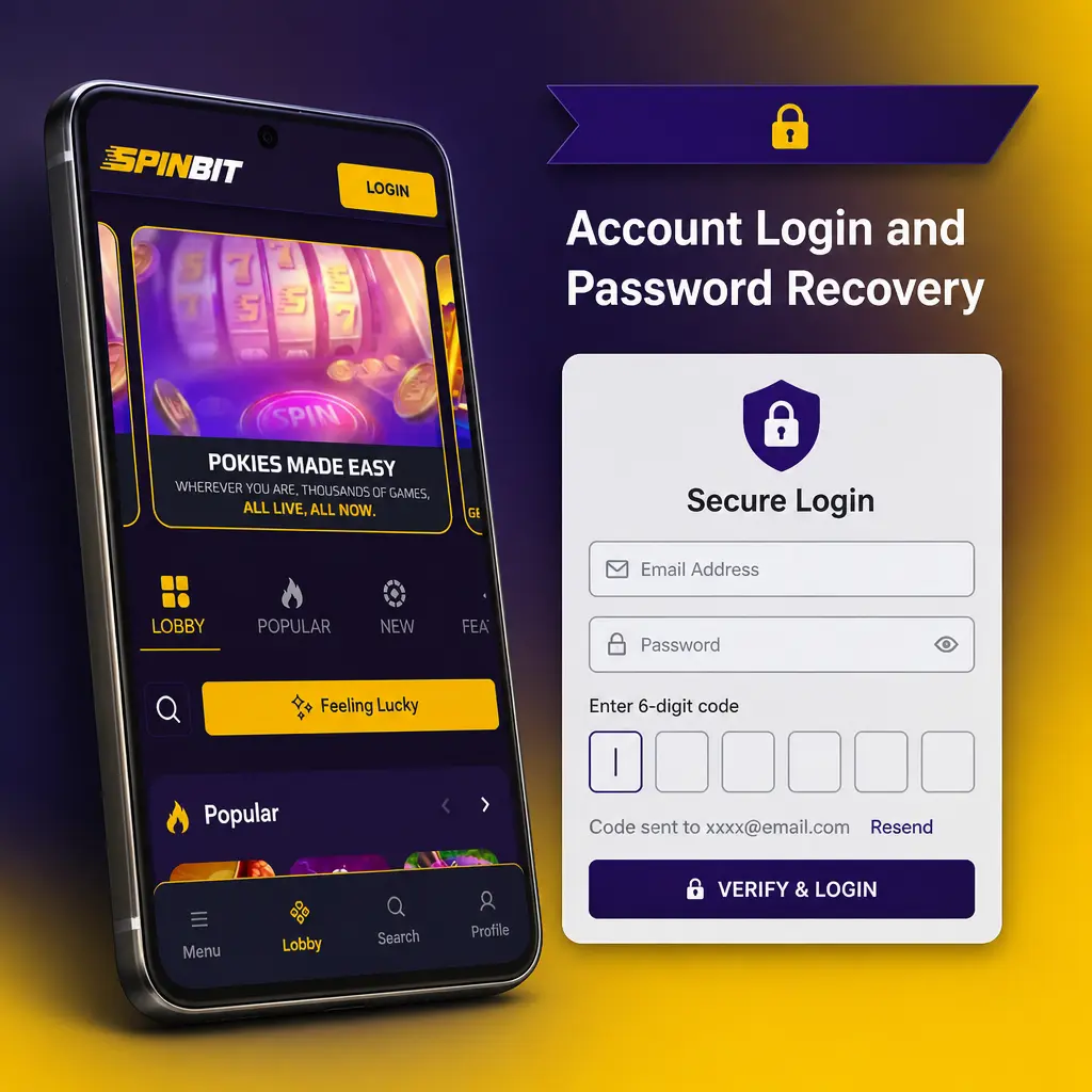 SpinBit account login screen showing steps to sign in and reset a forgotten password