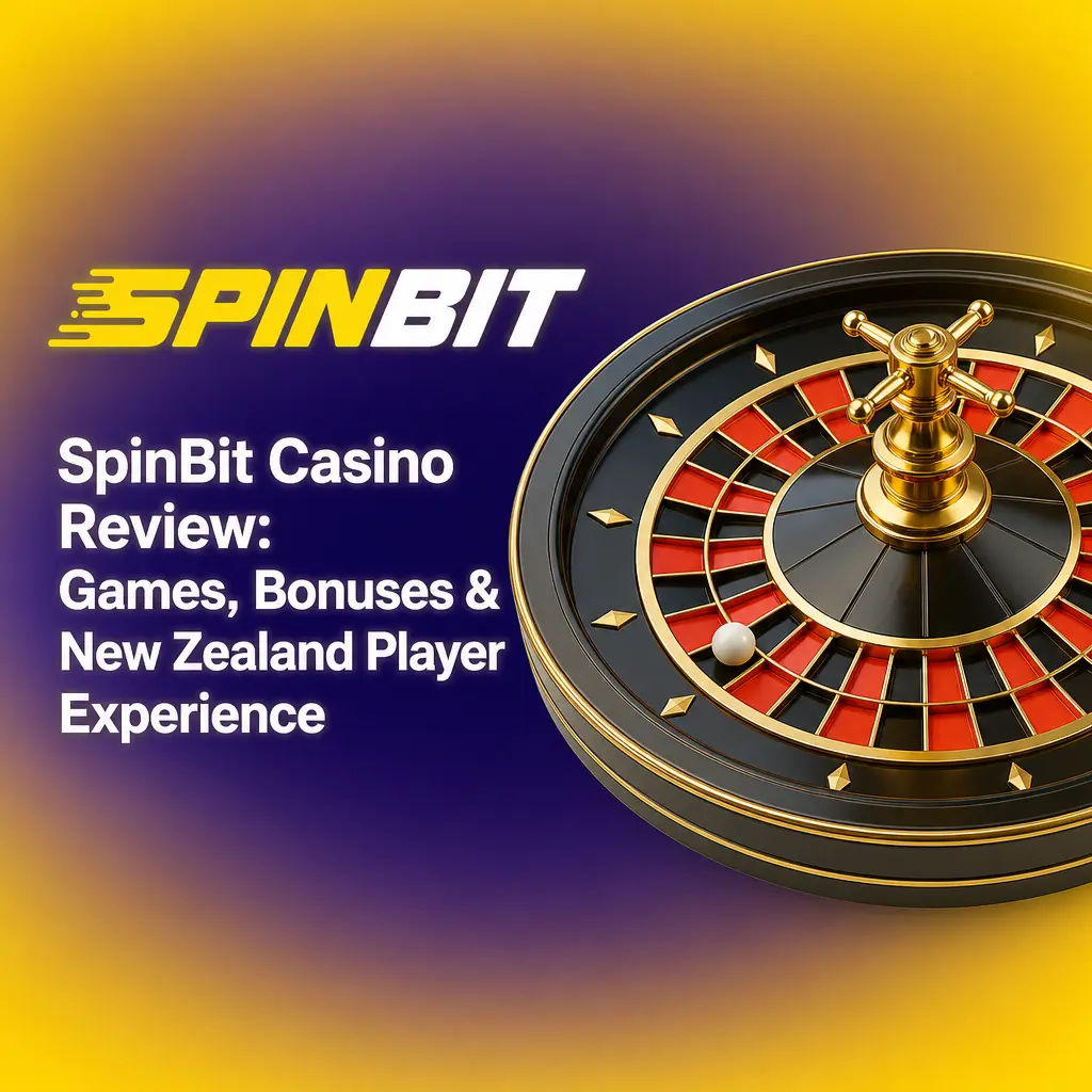 SpinBit Casino homepage showing pokies, live dealer tables, and sports betting options for New Zealand players in NZD