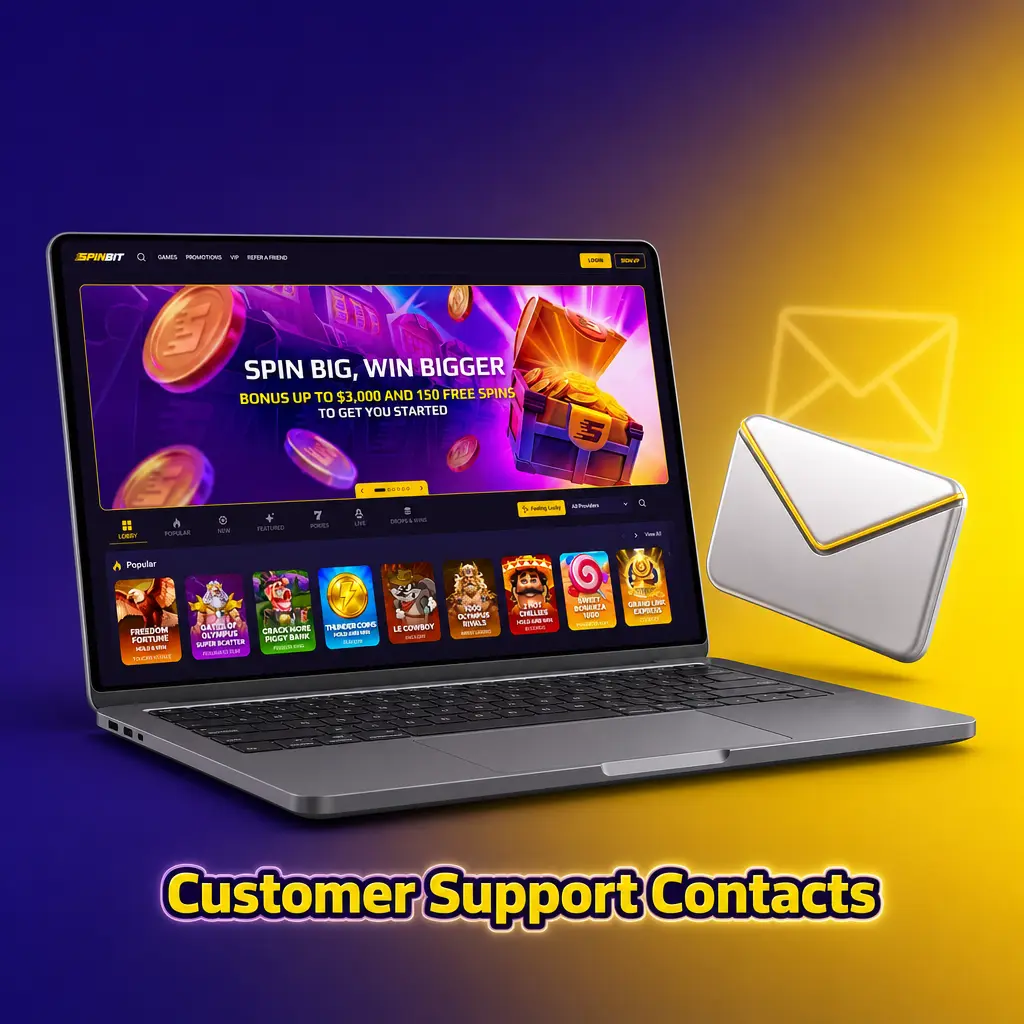 SpinBit customer support contacts: 24/7 live chat, email, phone, and WhatsApp options for deposit help