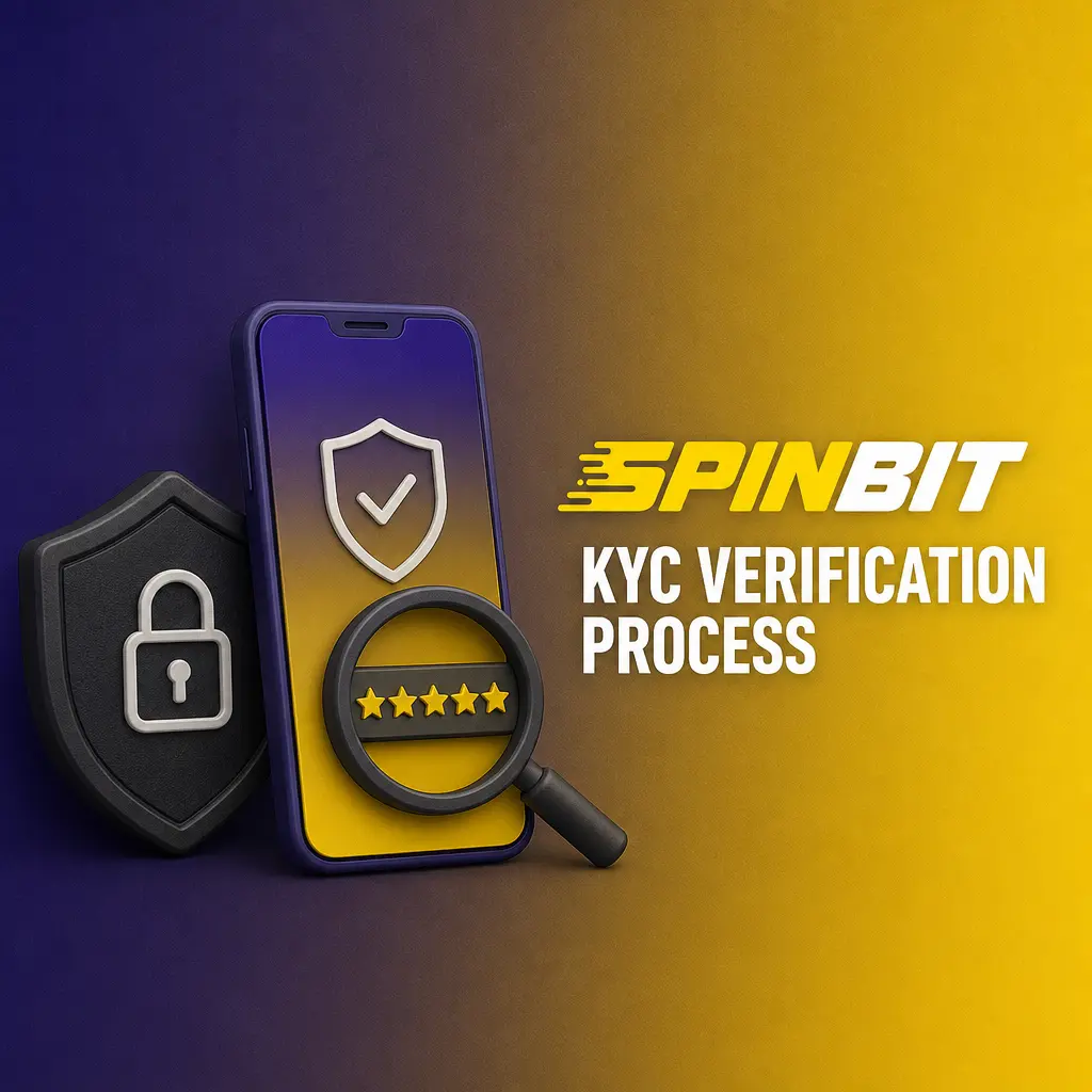 SpinBit KYC verification process showing ID upload, proof of address, selfie check, and review steps