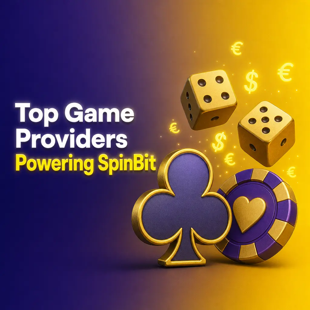 Logos of top game providers powering SpinBit: Pragmatic Play, NetEnt, Evolution Gaming, Play'n GO, and Microgaming
