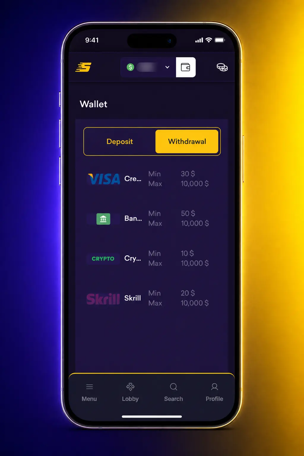 Step-by-step guide showing how to withdraw money from a SpinBit account using the cashier menu