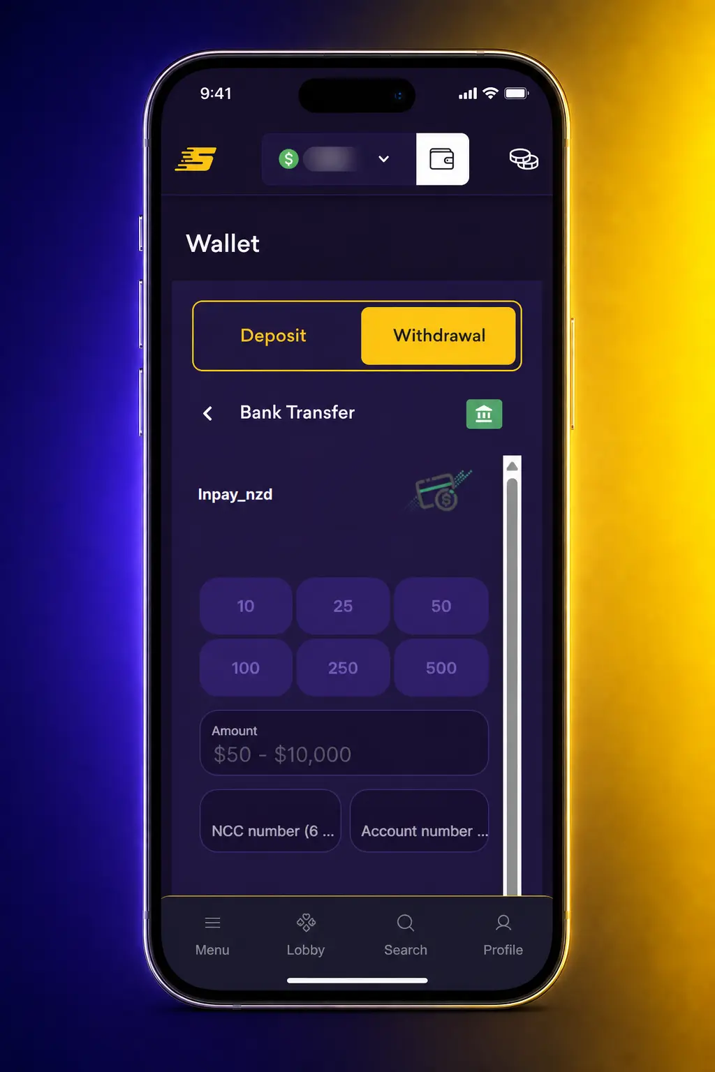 Step-by-step guide showing how to withdraw money from a SpinBit account using the cashier menu